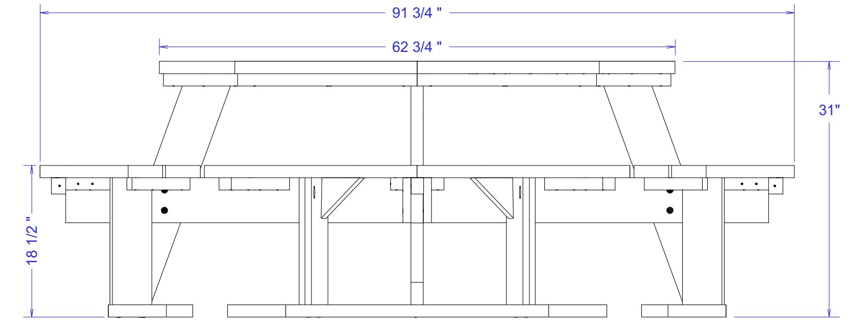 Octagon Picnic Table Dimensions - Side View