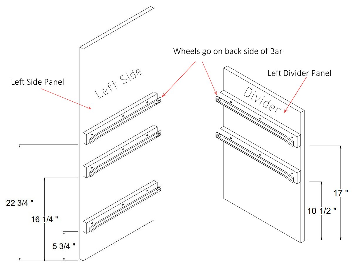 Assembly Drawing - Attach the Gussets and Drawer Slides to the Panels